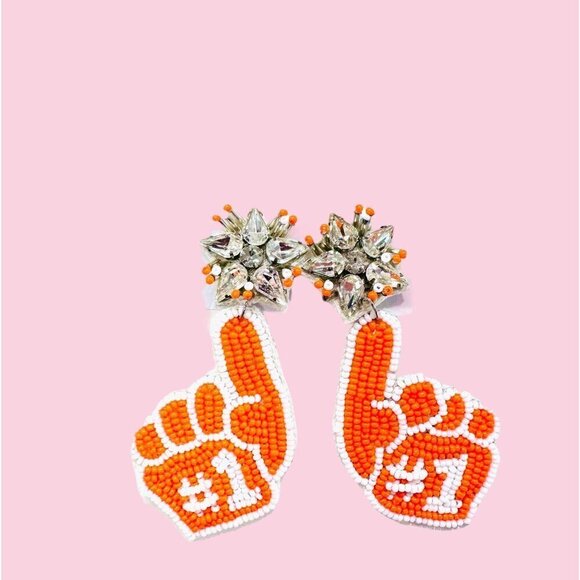 Orange and White No. 1 Game Day Earrings - Picture 1 of 1
